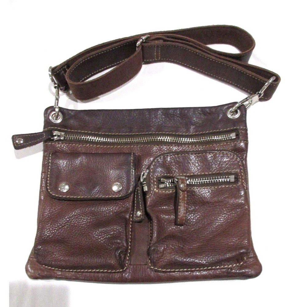 Vtg. 90's Fossil Sutton Brown Supple Leather Crossbody Handbag 4 compartments